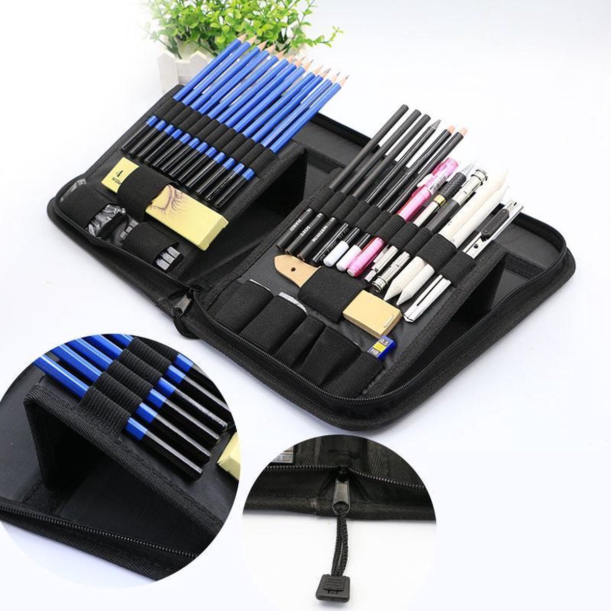 Colore - Tekenset - Schetspotloden - Houtskool - met Etui 40 stuks