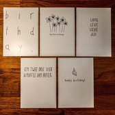 Set van 5 kaarten - wenskaarten 5 stuks - 10x15 cm - zwart/wit - minimalistisch - Missis