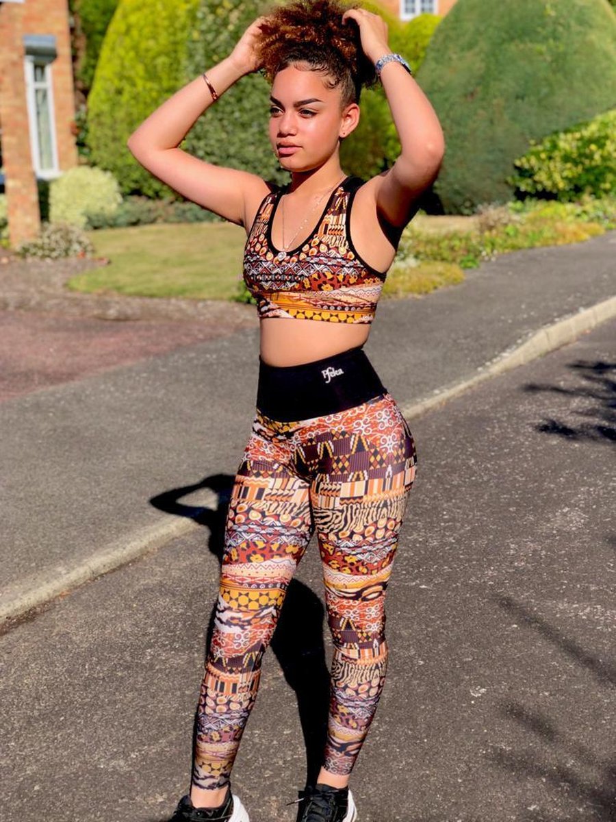 Pfeka Afrikaanse Prints dames high waist bruin dieren print leggings yoga pants MAAT M