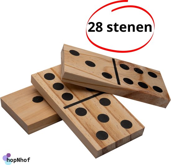 Grote Domino spel - stenen gemaakt van hout - 28 stenen - speelgoed - binnen