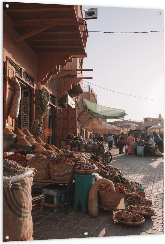 Tuinposter – Markt in Marrakesh - Marokko  - 100x150cm Foto op Tuinposter  (wanddecoratie voor buiten en binnen)