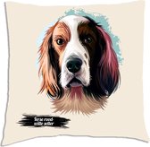Sierkussen - Ierse Rood-witte Setter Met Je Eigen Naam - Wit - 45 Cm X 45 Cm