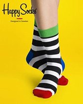 Happy Socks Zwart Wit gestreept met rood, blauw en groen, maat 41-46