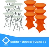 Statafel  x 6 + Oranje Statafelrok x 6 – 80 cm Dia x 110 cm hoog – Cocktailtafel – Hoge staan tafel – Breed Blad – Inclusief Oranje Statafelhoes – Staantafelrok Stretch Rok