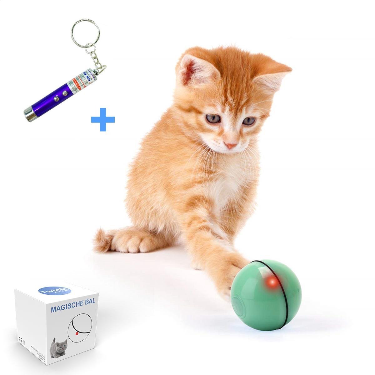 TwinQ Magische Bal Interactief Speelgoed Hond/Kat - Speelgoed Voor Dieren - USB oplaadbaar - Groen - TwinQ