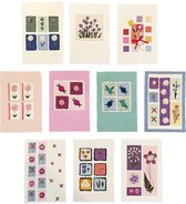 Set van 10 wenskaarten van handgeschept papier met echte bloemetjes en enveloppen
