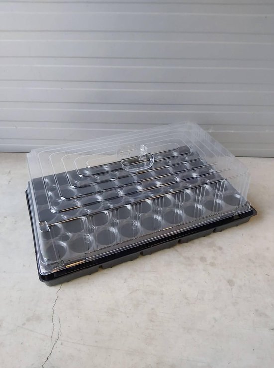 Zaaitray 45 gaten – harde plastic – groeikap – onderstel