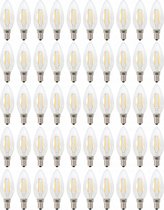 Kaarslamp E14 - 50 stuks | LED 4W=40W traditioneel licht | warmwit filament 2700K - 230 Volt