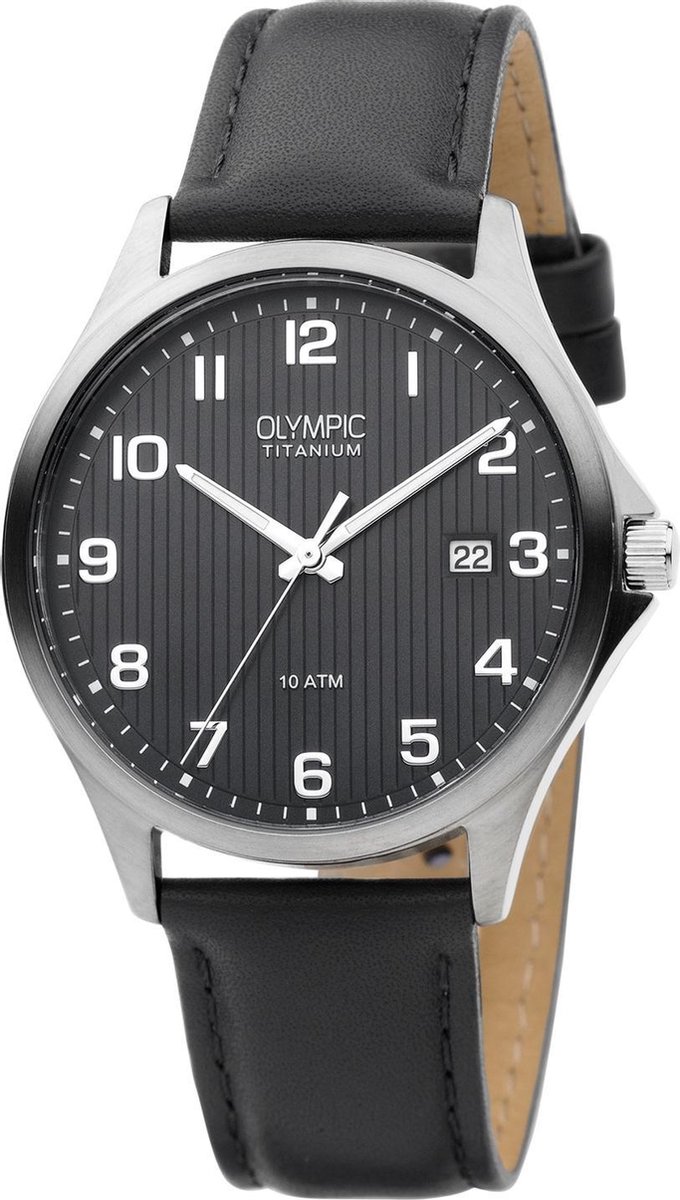 Olympic OL26HTL211 Ferrara Horloge - Leer - Zwart - 40mm