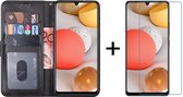 Samsung A12 hoesje bookcase zwart - Samsung galaxy a12 hoesje bookcase zwart wallet case portemonnee book case hoes cover hoesjes - 1x samsung a12 screenprotector screen protector