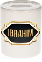 Ibrahim naam cadeau spaarpot met gouden embleem - kado verjaardag/ vaderdag/ pensioen/ geslaagd/ bedankt