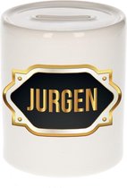 Jurgen naam cadeau spaarpot met gouden embleem - kado verjaardag/ vaderdag/ pensioen/ geslaagd/ bedankt