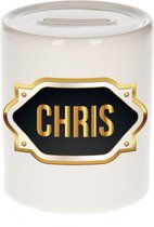 Chris naam cadeau spaarpot met gouden embleem - kado verjaardag/ vaderdag/ pensioen/ geslaagd/ bedankt