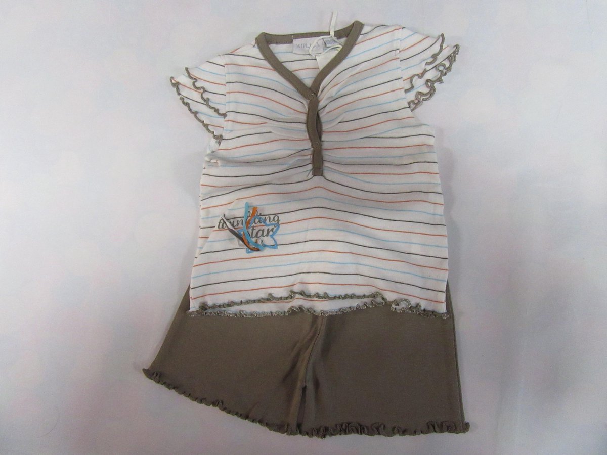Wiplala Zomer pyjama - Meisje - Wit / bruin - Streepje - 6 jaar 116 wit , bruin
