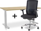 Zit-sta bureau elektrisch verstelbaar +  ERGO Bureaustoel | MRC PRO NEN-EN 527 Thuiswerkset | frame bureau wit - bureaublad robuust eiken | 140x80 cm