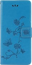 Shop4 - Geschikt voor Samsung Galaxy M51 Hoesje - Wallet Case Bloemen Vlinder Blauw