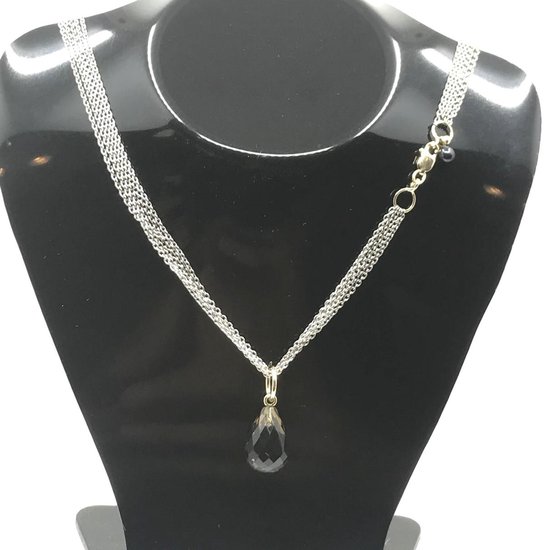 Top cadeaux - Collier femme - fait main GSE collier avec pendentif poire quartz fumé - fermoir en or 14 carats - acier inoxydable - pierres précieuses et perle d'eau douce