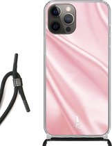 iPhone 12 Pro Max hoesje met koord - Pink Satin