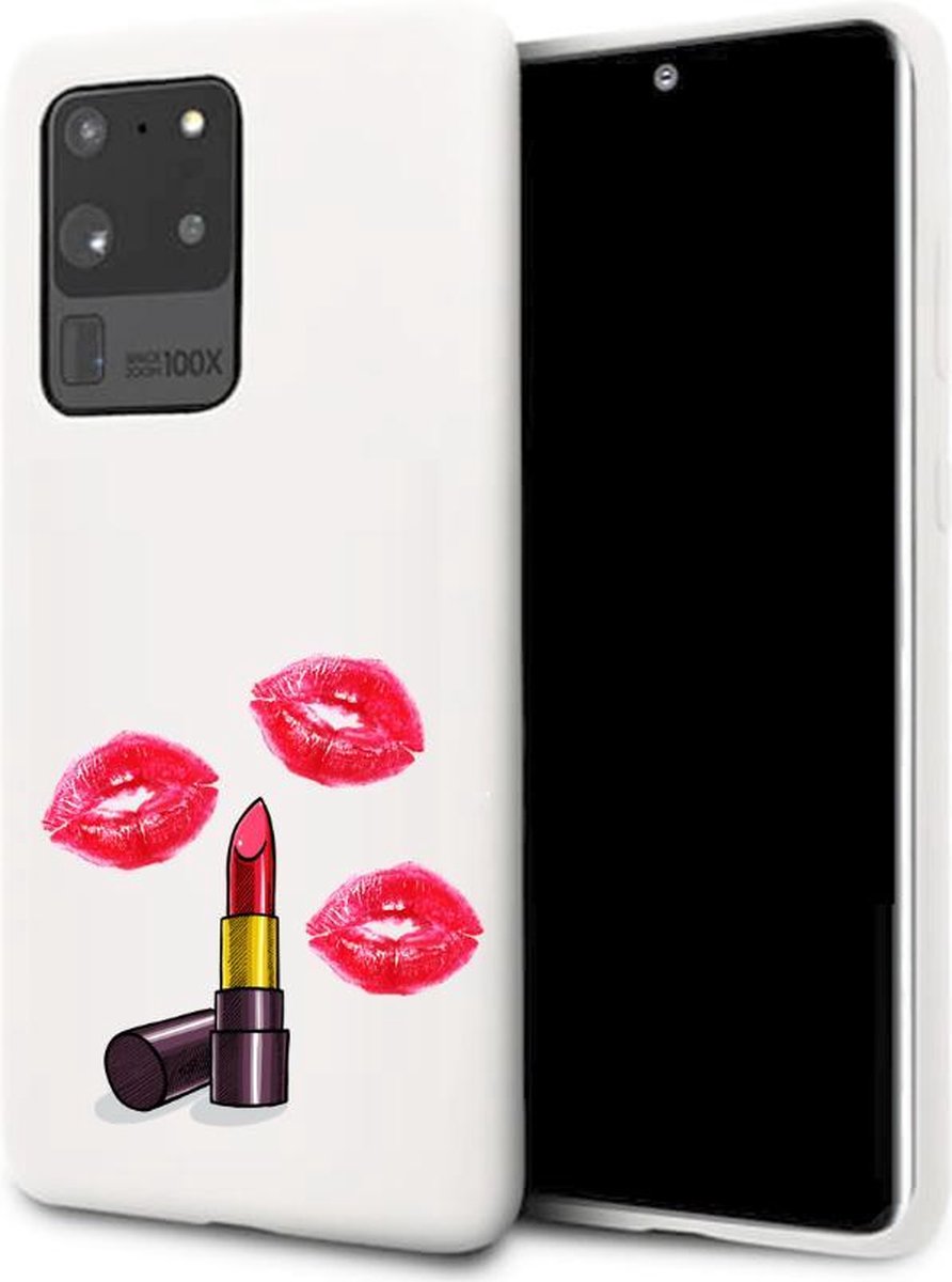 Samsung Galaxy S20 Ultra Wit siliconen hoesje lippenstift kusjes * LET OP JUISTE MODEL *