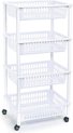 foto van Witte opberg trolleys/roltafels met 4 manden 85 cm - Etagewagentje/karretje met opbergkratten