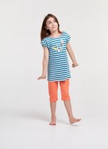 Woody pyjama meisjes - blauw-rood gestreept - zeemeeuw - 211-1-BAB-S/983 - maat 116