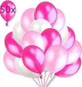 50 Metalic Ballonnen Roze Wit Fuchsia Ballon Premium Kwaliteit 14" / 36cm Dikke Latex Feestballon - Feestversieringen voor Verjaardag Feest, Babyshower, Bruiloft, Geboorte, Vrijgez