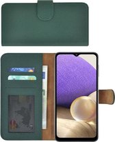 Samsung Galaxy A12 hoesje - Wallet Case - Samsung A12 Hoesje Book Case Wallet Echt Leer Groen Cover