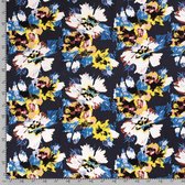 TISSU DEMI-LIN IMPRIMÉ, MARINE, PRINTEMPS / ÉTÉ 2021, AU MÈTRE.
