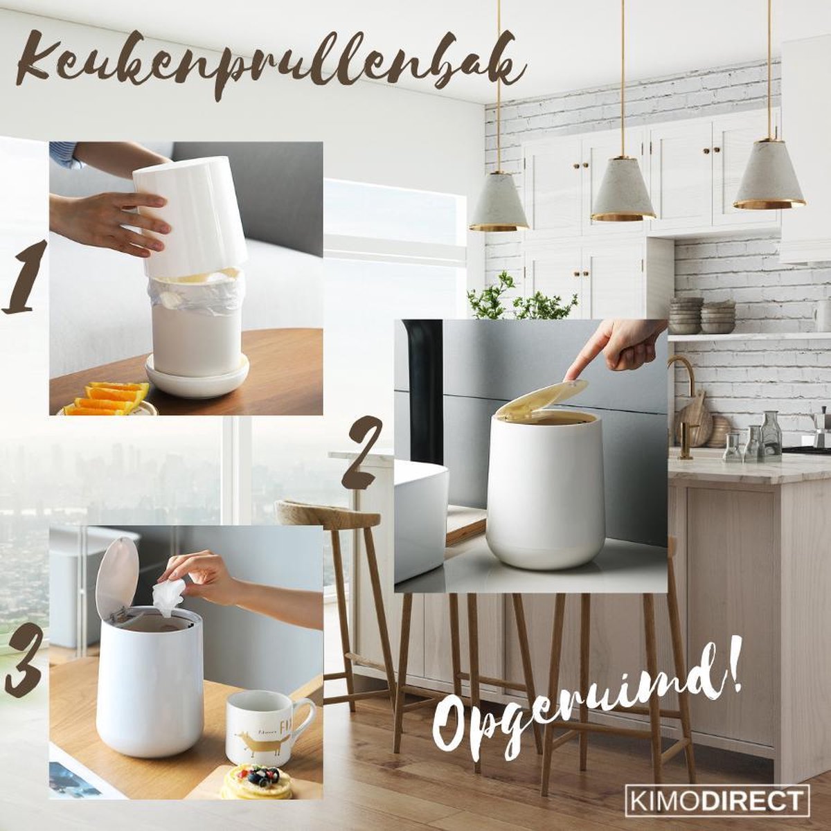 Afvalbak - Keuken Aanrecht Tafel Kantoor Bureau Prullenbak - Wit - Creme |  bol.com