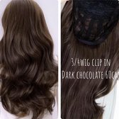 3/4 WIG HALVE PRUIK dark chocolate CLIP IN EXTENSIONS 200GR 60cm BESTE KEUZE