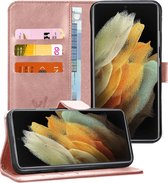 Samsung S21 Ultra Hoesje - Samsung Galaxy S21 Ultra Book Case Leer Wallet - Roségoud