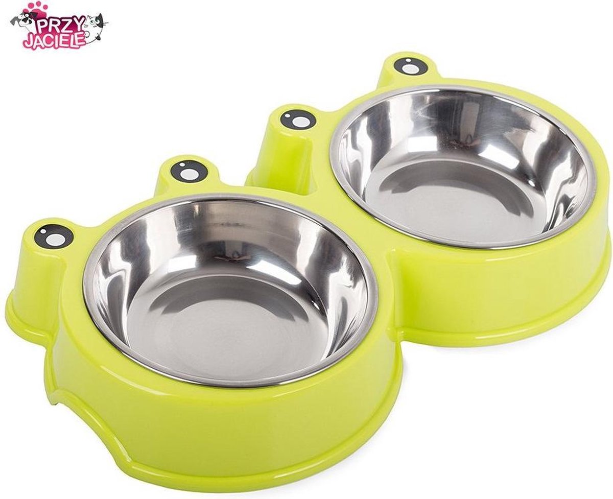 Dubbele voerbak voor hond en kat - Groen - 2x 0,3L - 34 x 20 x 5,5cm
