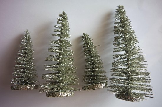 Decoratief Beeld - Decoratie Glitter Kerstbomen Bxl Bxl Bxl Kerst - Kunststof - Zilver - 10 X 5 Cm