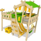 WICKEY Kinderbed, hoogslaper CrAzY Hutty geel/appelgroen dekzeil, Eenpersoonsbed, Houten bed 90x 200 cm