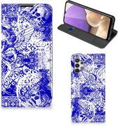 Smartphone Hoesje Geschikt voor Samsung Galaxy A32 5G Book Style Case Angel Skull Blue