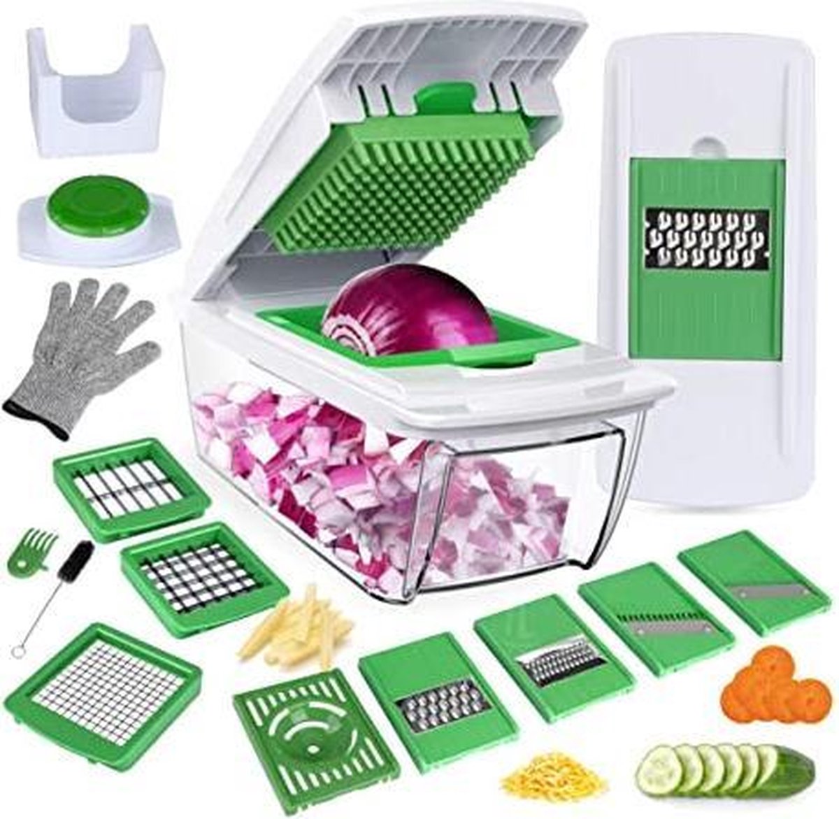 Groentesnijder, 15-in-1, multifunctionele groenteschaaf, uiensnijder, Nicer Dicer
