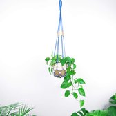 Plantenhanger - 100 cm - Katoen - Blauw - Plantenpot - Hangpot - Hangende bloempot - Plantenhanger macrame - Plantenhanger binnen - Hangpotten - Plantenhangers