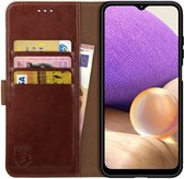 Rosso Element Book Case Wallet Hoesje Geschikt voor Samsung Galaxy A32 5G | Portemonnee | 3 Pasjes | Magneetsluiting Stand Functie | Bruin