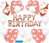 Perow XXL Verjaardag Pakket Rose Goud - Verjaardag Versiering - - Luxe complete set - Ballonnen - Happy Birthday
