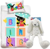 Bing Bunny- Baby Dekbedovertrek- 100 x 135 cm- Katoen, incl. pluche Konijn 37 cm Wit