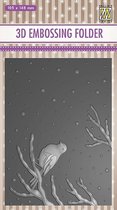 EF3D016 Embossingfolder Nellie Snellen - Embossing mal - kerst winter - vogel op tak in sneeuw - bird on branch