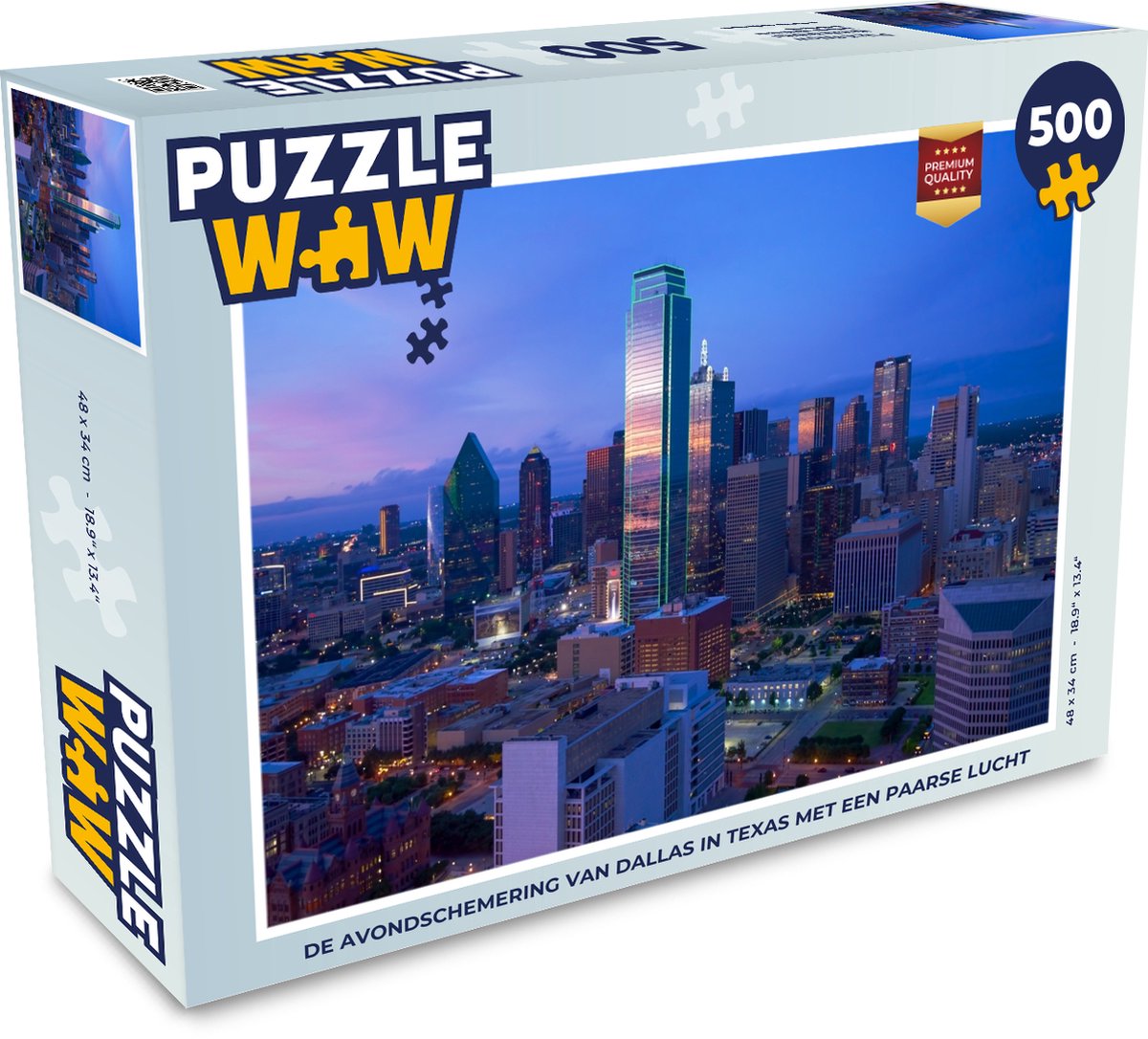 Afbeelding van product Puzzel 500 stukjes Dallas - De avondschemering van Dallas in Texas met een paarse lucht - PuzzleWow heeft +100000 puzzels