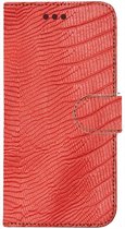 Handmadehoesjes vier pasjes (Samsung Galaxy S21 Plus) Rood leder met slangenprint
