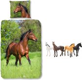 Good Morning Dekbedovertrek bruin Paard-140 x 220 cm, Paarden dekbed-katoen, incl. Paarden speelset 4 delig