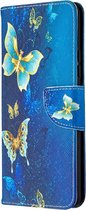 Goud blauw vlinder agenda wallet case hoesje Samsung Galaxy A42