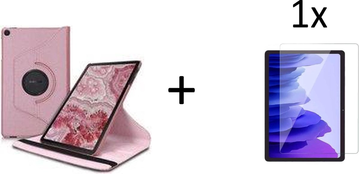 Draaibaar Hoesje - Rotation Tabletcase - Multi stand Case Geschikt voor: Samsung Galaxy Tab A7 10.4 Inch (2020) T500/T505 - Rosegoud + 1x screenprotector
