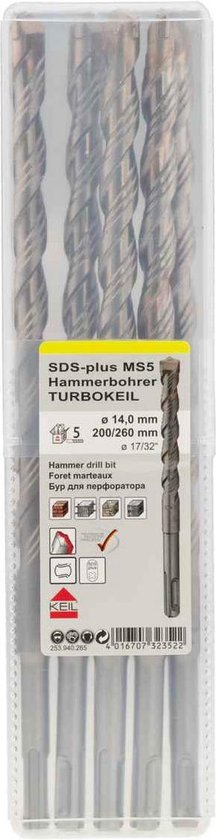 Keil Hamerboor SDS-Plus 14 mm x 200 mm PER 5 STUKS in koker