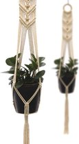 Trendy plantenhanger naturel touw met houten ring 95 cm | 100% katoen en handmade | Voor binnen en buiten | Planthouder, bloempothouder, hangplant