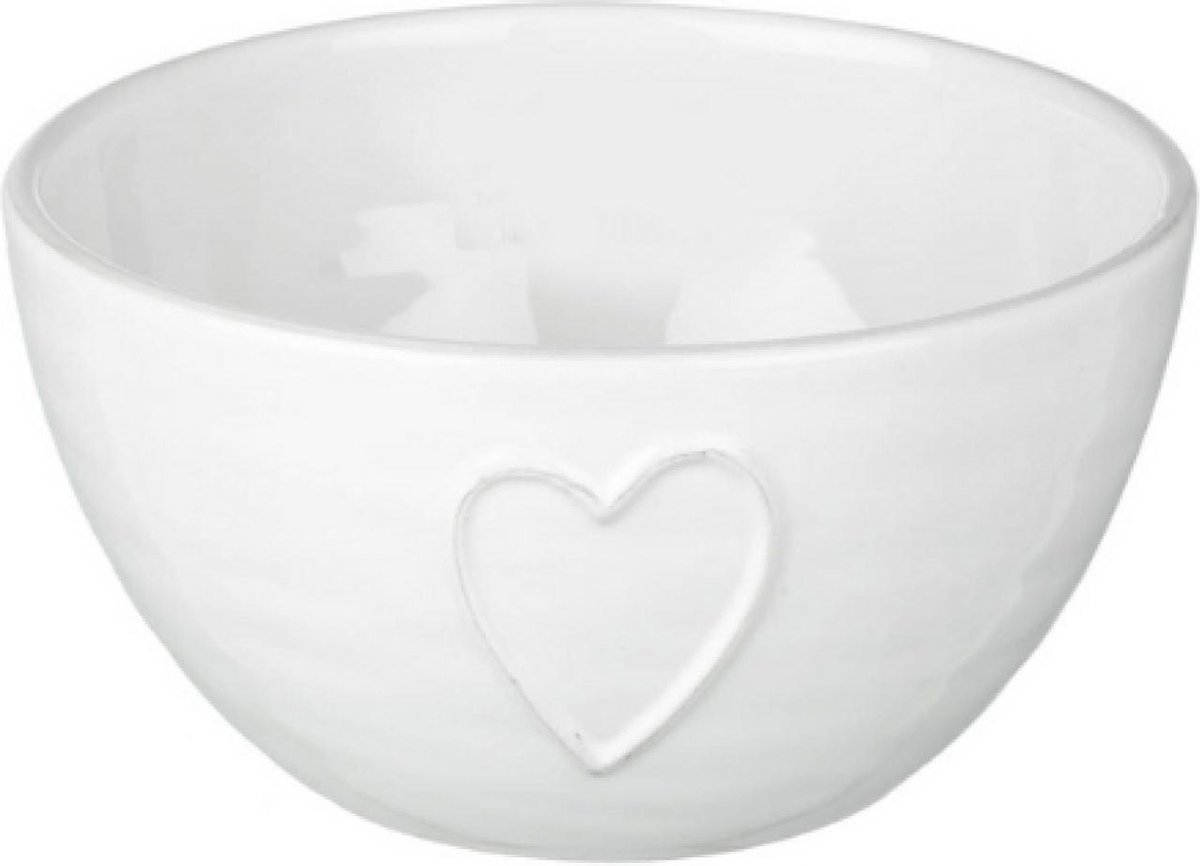 Wit aardewerk schaaltje / kom Love, 14,5 cm, 2 stuks