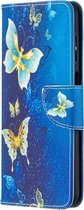 Goud blauw vlinder agenda book case hoesje Telefoonhoesje geschikt voor Samsung Galaxy A12